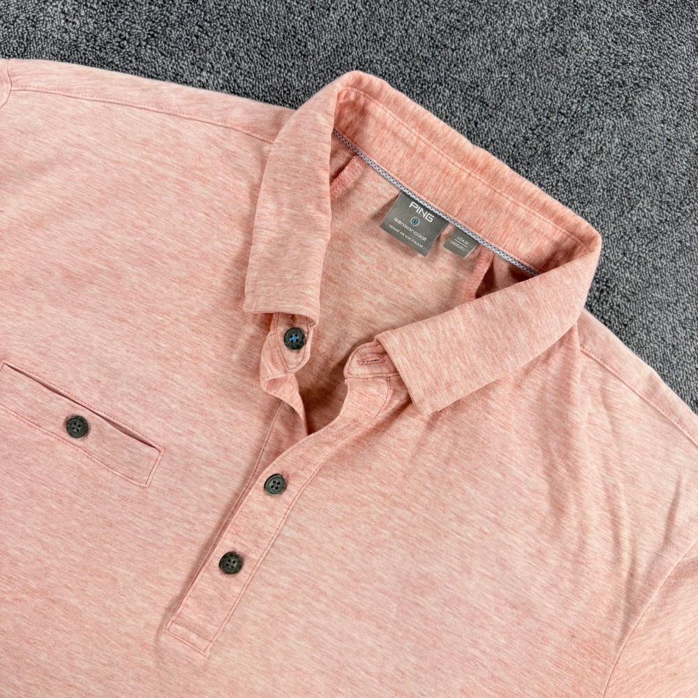 Ping Sensorcool Mens Golf Polo Shirt Medium Peach Heather Short Sleeve Pique